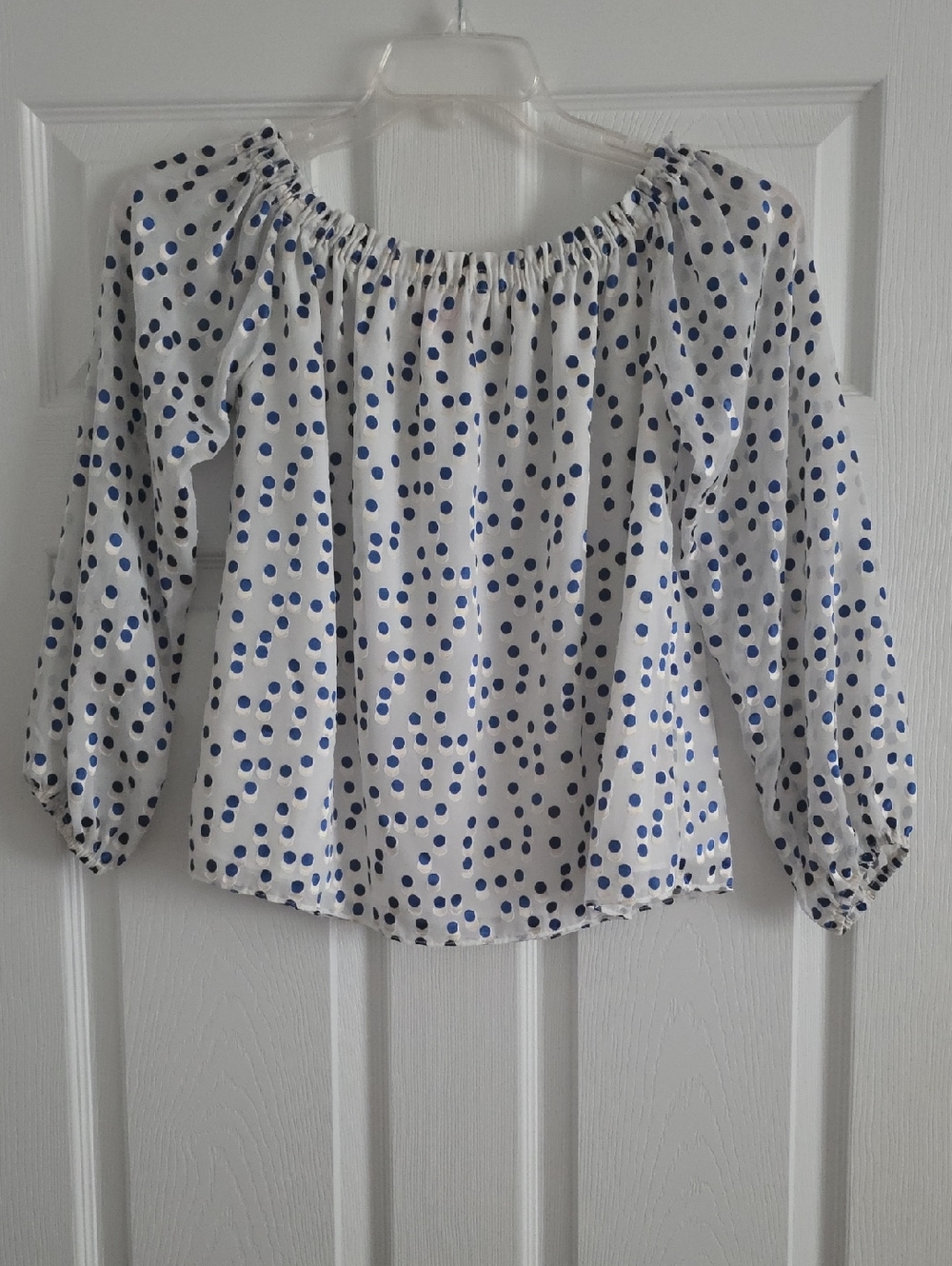 Lilly Pulitzer White Off-Shoulder Top with Blue Polka Dots